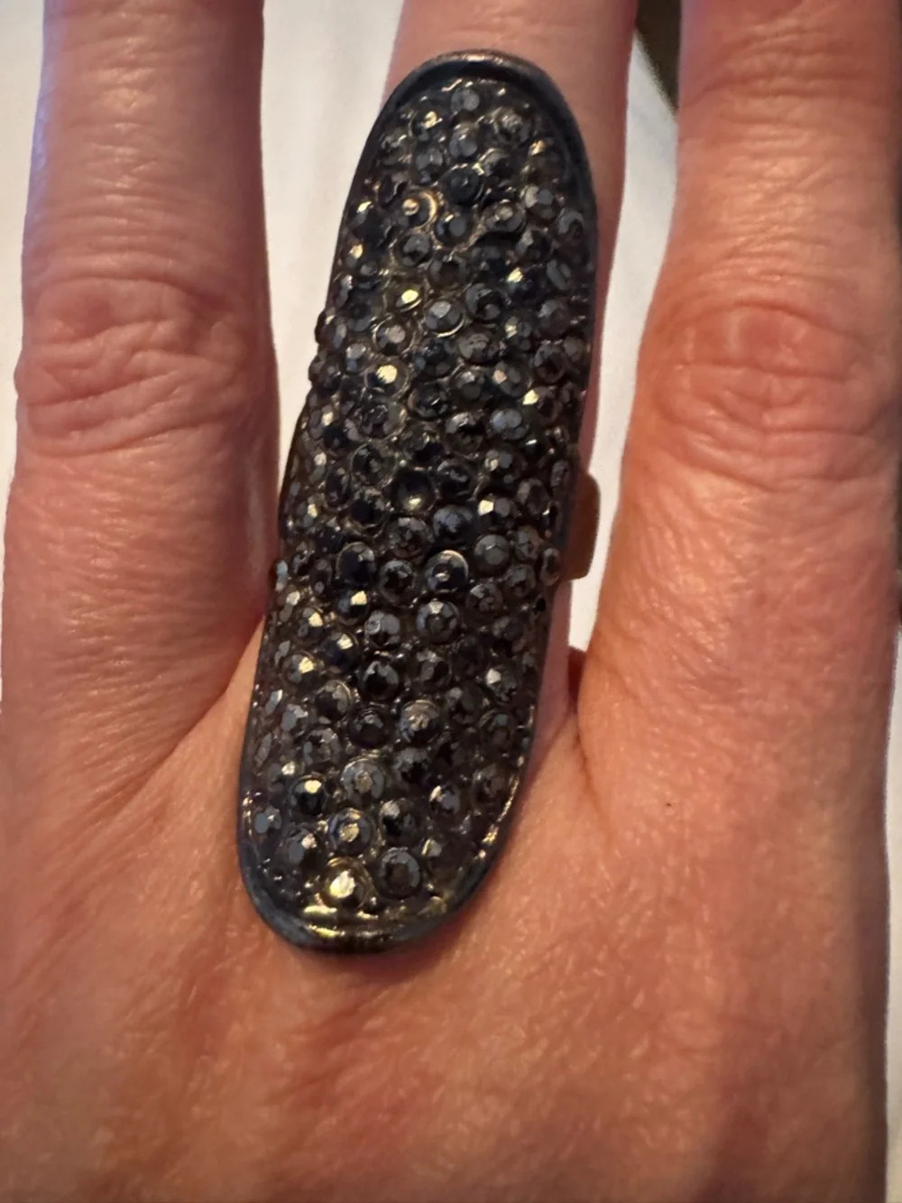 Embellished Gunmetal Rhinestone Statement Ring - Picture 2 of 6